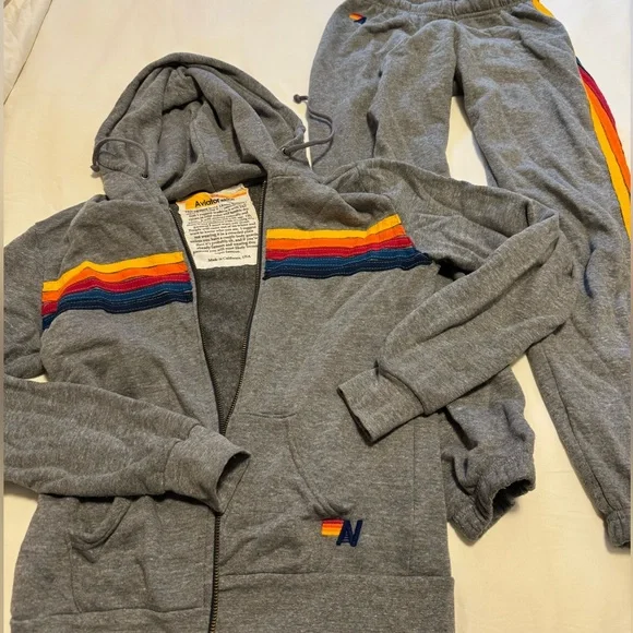 Aviator Nation gray 5 stripe SET - hoodie and sweatpants - Picture 4 of 4